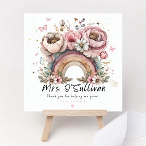 Personalised Thank You Card For Teacher Thank you for helping me Grow Floral Rainbow Names Card Carta Gaeilge Múinteoir Thank you Teacher