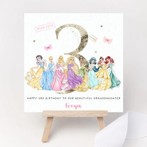 Carte d'anniversaire personnalisée princesse troisième anniversaire carte fête petite-fille 2e 3e 4e 5e anniversaire fille filleule nièce fille