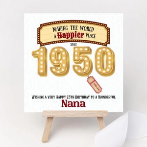 Gepersonaliseerde verjaardagskaart Vintage Gelukkigere plaats Verjaardag Geboren in 1950 Elk jaar Nana Mam Moeder Opa Echtgenoot Vrouw Tante Oom Vader Naam Datum