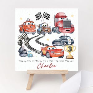 Gepersonaliseerde verjaardagskaart Auto's Racewagenkaart Auto's Feest kleinzoon 2e 3e 4e 5e verjaardag zoon neef peetzoon jongen kampioen racer elke leeftijd