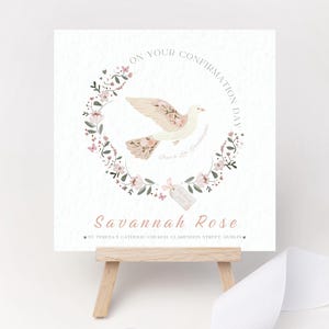 Cartão de Confirmação Personalizado Blush Pink Folk Floral Caprichoso Scandi Pomba Menina Filha Neta Sobrinha Prima Irmã Afilhadas