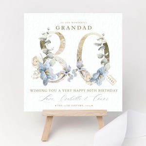 Carte d'anniversaire personnalisée 80e bleu personnalisé joyeux anniversaire cadeau 90e mari papa grand-père papa père oncle grand-père frère souvenir