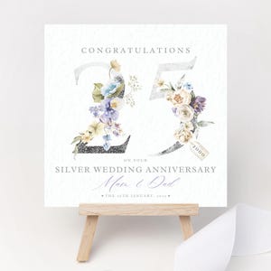 Carte personnalisée 25e anniversaire de mariage Cadeau de mariage en argent Anniversaire 25 ans de mariage Date de mariage Noms de couple Grands-parents Parents