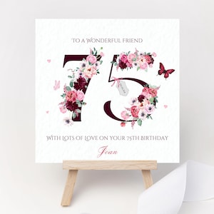 Cartão de aniversário personalizado 70º Blush Pink Borgonha Buquê floral Esposa Mãe Nana Tia Avó Irmã Mam Amiga Mãe Data Lembrança Qualquer idade