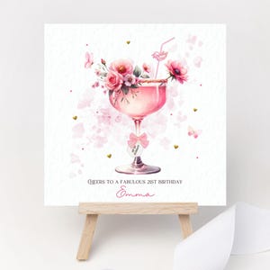 Biglietto di auguri di compleanno personalizzato 18°, 21°, 20°, Cocktail, Cheers, Sip Sip Hurray, 30°, 40°, 50°, 60°, Rosa, Floreale, Qualsiasi età, Migliore amica, Sorella, Moglie