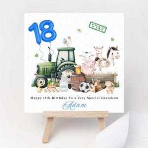 Carte d'anniversaire personnalisée 18e cadeau ferme tracteur animaux vache cheval bière sport petit-fils neveu filleul frère officiellement adulte