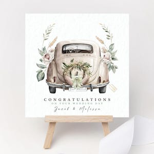 Mariage floral vintage personnalisé voiture mariage carte souvenir cadeau date couples noms juste marié M. et Mme carte de mariage félicitations