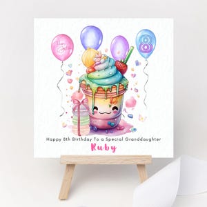 Gepersonaliseerde verjaardagskaart schattig bobatea bubble tea kawaii regenboog pastel partij meisje dochter kleindochter nicht vriend BFF elke leeftijd