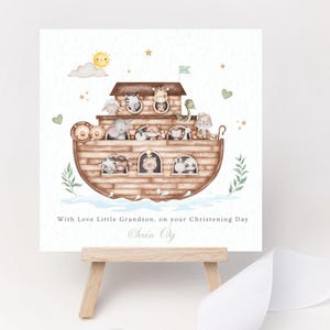 Cartão personalizado da Arca de Noé, cartão de batismo, cartão de história bíblica da Arca de Noé, cartão cristão, afilhado, neto, sobrinho, primo, menino