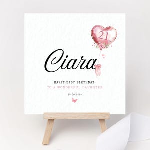 21. Geburtstagskarte Personalisierte Name Ballon Bogen Blumen Wildblumen Girly Geburtstagskarte 21. Karte für Tochter Enkelin Nichte Schwester