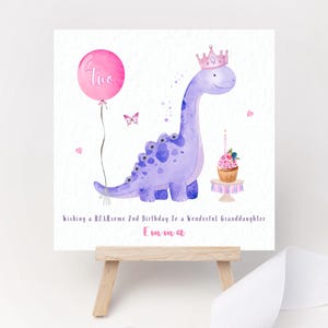 Carte d'anniversaire personnalisée dinosaure mignon parti ballon Cupcake un floral 1er anniversaire fille petite-fille filleule nièce fille tout âge