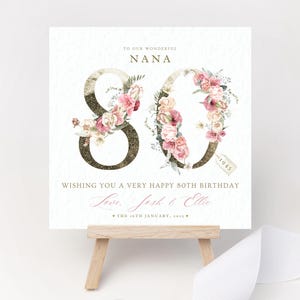 Cartão de aniversário personalizado 80º ouro rosa peônia rosa lírio buquê floral esposa mãe avó tia avó irmã mãe amiga mãe data lembrança