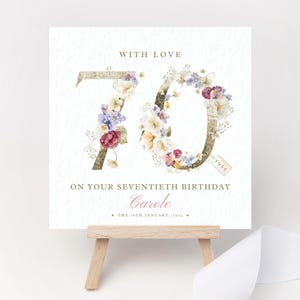 Gepersonaliseerde verjaardagskaart 70e bloemenboeket aangepaste vrouw moeder oma tante oma zus moeder vriend moeder datum aandenken cadeau gefeliciteerd