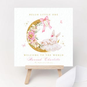 Gepersonaliseerde Hello Little One nieuwe babykaart Moon Bunny-kaart liefdesgeboorte aandenken nieuwe babycadeau nieuw nichtje nieuwe kleindochter peetdochter meisje