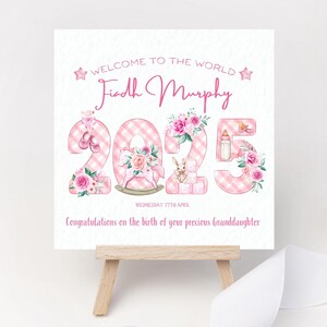 Personalisierte Willkommen in der Welt Geburtsankündigung Neues Baby Mädchen Tochter Enkelin Glückwünsche Geburtsdetails Andenken Geschenkkarte