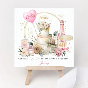 Gepersonaliseerde verjaardagskaart champagne bling parfum kaars taart ballon pioen pioen 30e 40e 50e 60e roze bloemen moeder moeder beste vriend zus vrouw