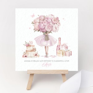 Carte d'anniversaire personnalisée 30e 40e 50e cadeau gâteau Champagne rose Floral personnalisé fille femme petite amie nièce soeur ami Bestie tout âge