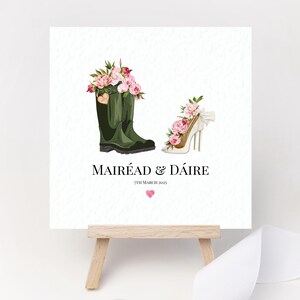 Personalisierte Hochzeitskarte Schuhe Andenken Geschenk Datum paar Namen Herz frisch verheiratet Braut Heels Gummistiefel Fußballschuhe Armee Stiefel Turnschuhe