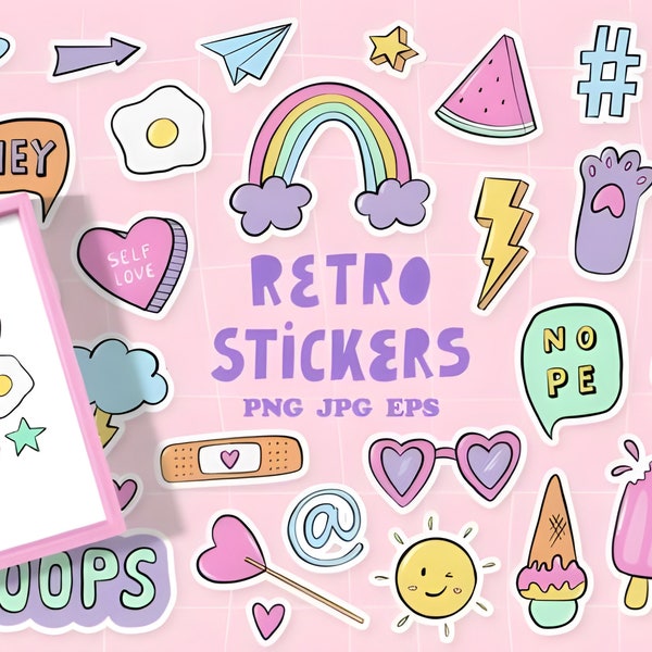 Retro Doodles SVG Bundle | Retro Doodles Kwaii SVG | Retro Doodles SVG Design | Retro Doodles Sticker Pack
