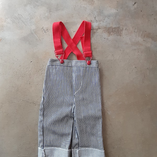 Vintage 70s Baby Overalls Red Suspenders 0 to 3 months