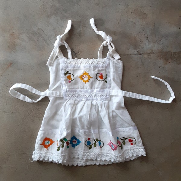 Vintage 90s Boho Baby Dress Top White Mexican Embroidered Baby Girl Outfit 3 months