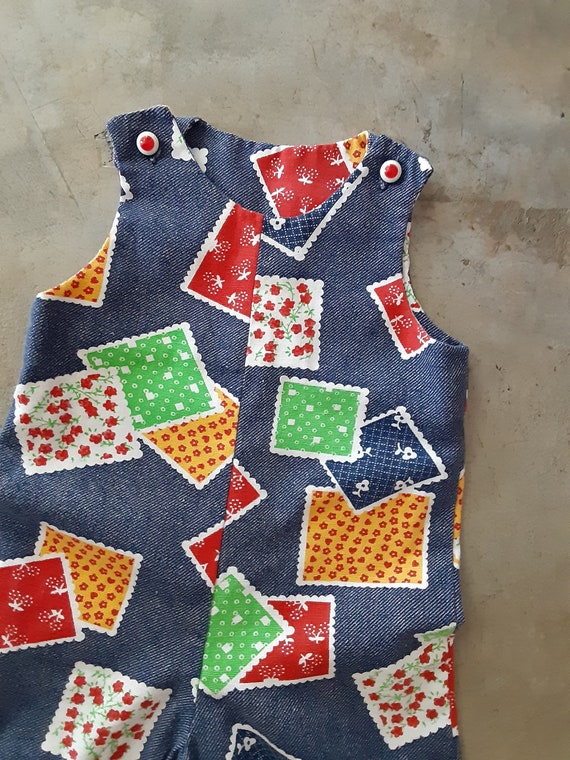 Vintage Baby Overalls Faux Oatchwork Print  Handm… - image 2