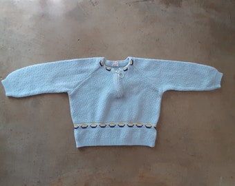 Vintage  60s 70s Toddler Sweater Baby Blue Knit Pullover 18 months