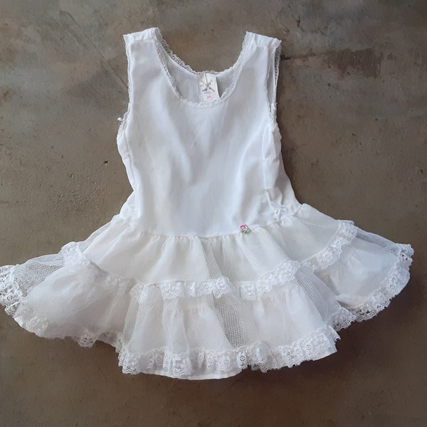 Vintage 80s Toddler Girls White Slip Dress Petticoat Crinoline 18 to 24 months