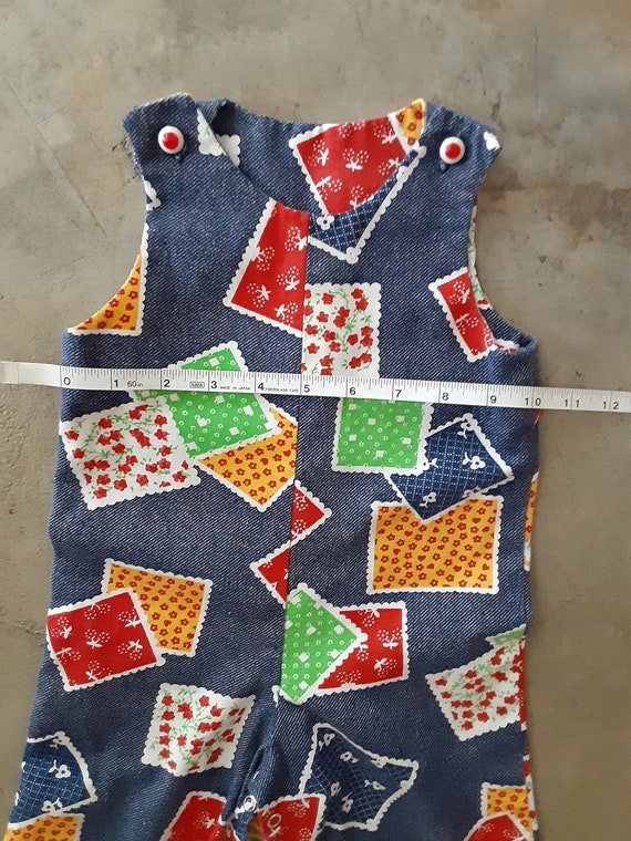 Vintage Baby Overalls Faux Oatchwork Print  Handm… - image 4