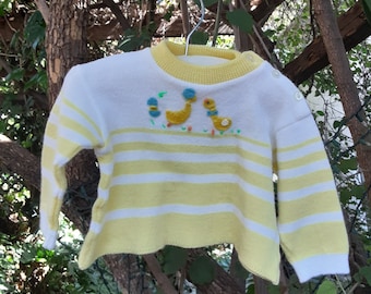 Vintage 70s Baby Spring Duck Duckling Sweater 9 months