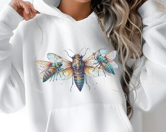 Cicada Hoodie, Year of the Cicadas, Bug Lover Sweatshirt, Nature Lover Pullover Sweatshirt, Colorful Cicada Sweatshirt, Bug Collector Gift