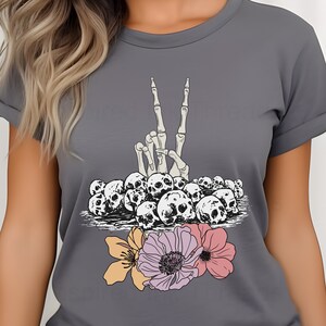 Peace Sign Halloween Shirt, Skulls and Flowers Shirt, Floral Skull Peace Tee, Peace Sign Skulls, Rock Your Peace, Skull Lover Halloween Gift