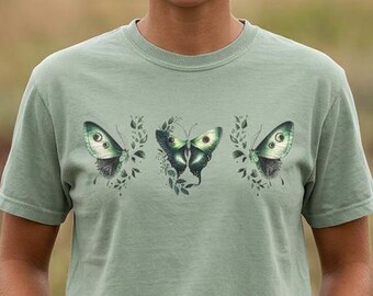 Green Moth Butterfly Shirt, Cottagecore Graphic Tee, Nature Inspired Boho T-Shirt