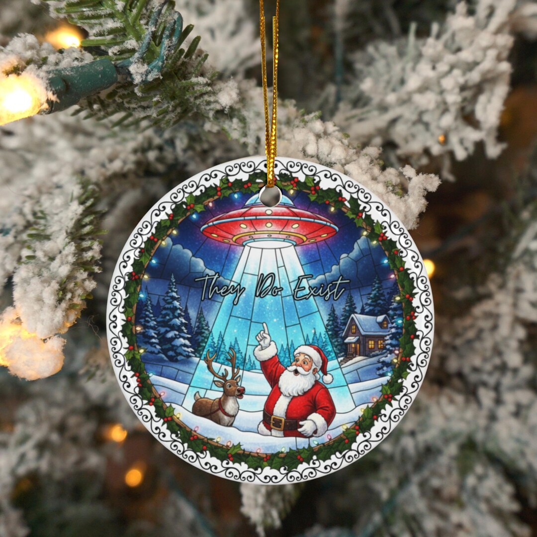 Funny UFO Santa Ceramic Ornament, Faux Stained Glass Christmas Tree ...