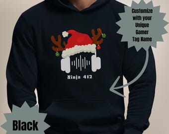 Custom Gamer Tag Name Hoodie, Personalized Christmas Gaming Sweatshirt, Holiday Video Game Lover Gift