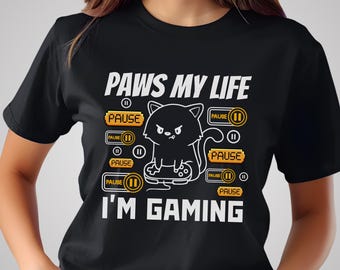Gifts for Gamer, Gamer Gifts, Video Gamer Cat Shirt, Gaming Graphic Tee, Funny Gaming Shirt, Cat Lover Gifts, Cute Kitty Gaming T-shirt