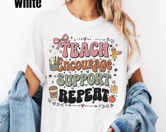 Teach Repeat Tshirt, Teacher Motivational Tee, Teacher Appreciation T-Shirt, Group Teacher Shirt, School Teacher Gift, Gift for Educator