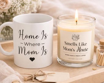 Mothers Day Gift Set for Mom, Personalized Mom Gift Set, Boxed Gift Mug & Candle, Smells Like Custom Mom Candle, Birthday Gift for Mom