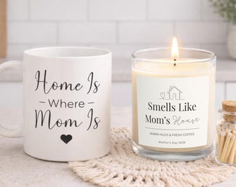 Mother’s Day Gift Set for Mom, Home Is Mug & Smells Like Soy Candle, Personalized Boxed Gift Set for Mom, Custom Mom Birthday Gift