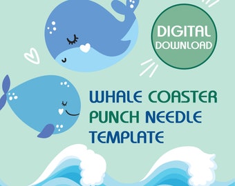 Whale Coaster Punch Needle Template, Mug Rug, Punch Needle Pattern, Punch Needle, PDF Pattern, Yarn Art, Digital Download, Frog Pdf Template