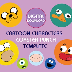 Cartoon Characters Coaster Punch Needle Template, Mug Rug, Punch Needle Pattern, Punch Needle, Punch, Pattern,Punch, Digital Download, Mug
