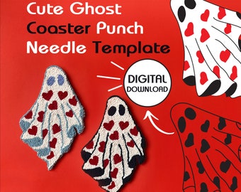 Cute Ghost Coaster Punch Needle Template, Mug Rug, Punch Needle Pattern, Punch Needle, PNG Pattern, Yarn Art, Digital Download, Mug Rug, Pdf