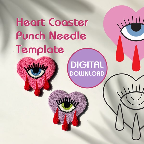 Heart Coaster Punch Needle Template, Mug Rug, Punch Needle Pattern, Punch Needle, , PNG Pattern, Yarn Art, Digital Download