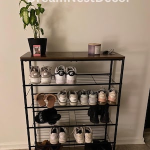 Free Standing Wood & Metal Shoe Rack Organizer | Shoe Storage Shelf | Entryway Shoe Rack | Shoe Organizer | Shoe Bench