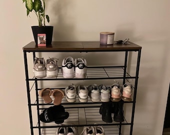 Free Standing Wood & Metal Shoe Rack Organizer | Shoe Storage Shelf | Entryway Shoe Rack | Shoe Organizer | Shoe Bench