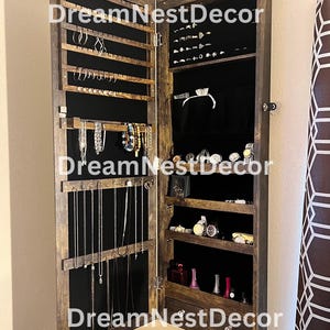 Wall Mounted Wooden Jewelry Armoire Cabinet Full Length Mirror | Jewelry Organizer | Jewelry Storage | Jewelry Display | Gift For Her
