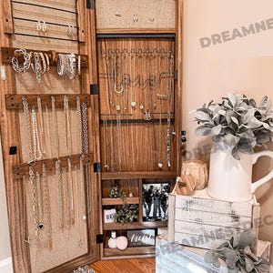 Holz Schmuck Schrank Schrank mit Spiegel | Große Schmuckschatulle | Schmuckaufbewahrung | Schmuckhalter | Schmuck Organizer | Geschenk für sie