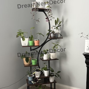 8 Tier Wood & Metal Plant Stand | Indoor Plant Stand | Modern Plant Stand | Corner Plant Stand | Tall Plant Stand | Indoor Plant Shelf