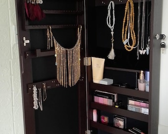 Wall Mounted Wooden Jewelry Armoire Cabinet Full Length Mirror | Jewelry Storage | Jewelry Display | Gift For Her | Jewelry Organizer
