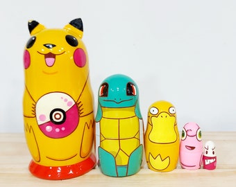 Poupées gigognes russes Pokemon 10 cm. (4 pouces). Fabriqué à la main.